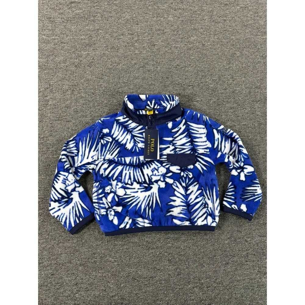 Ralph Lauren Fleece Sweater Boys‎ 5 Blue Floral Half T Snap Pullover Jacket